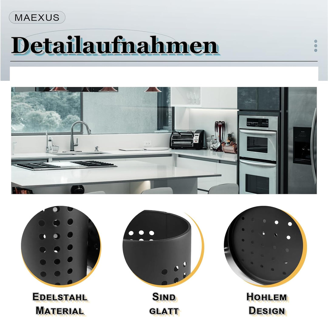 MAEXUS Küchenutensilienhalter, 2er Behälter für Küchenutensilien Organizer, Edelstahl Utensilienhalt