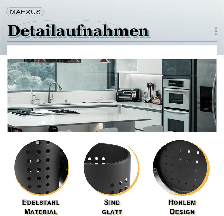 MAEXUS Küchenutensilienhalter, 2er Behälter für Küchenutensilien Organizer, Edelstahl Utensilienhalt