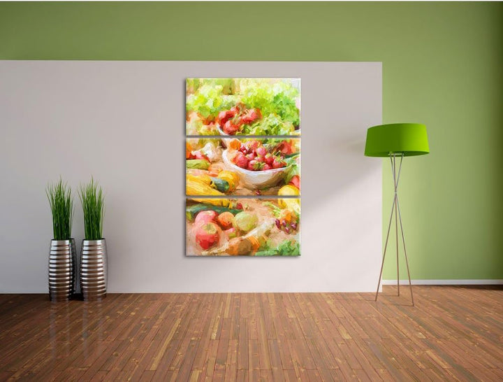 Pixxprint Buntes Obst und Gemüse als Leinwandbild/Grösse: 3 Teilig (120x80) cm/Wandbild/Kunstdruck/f