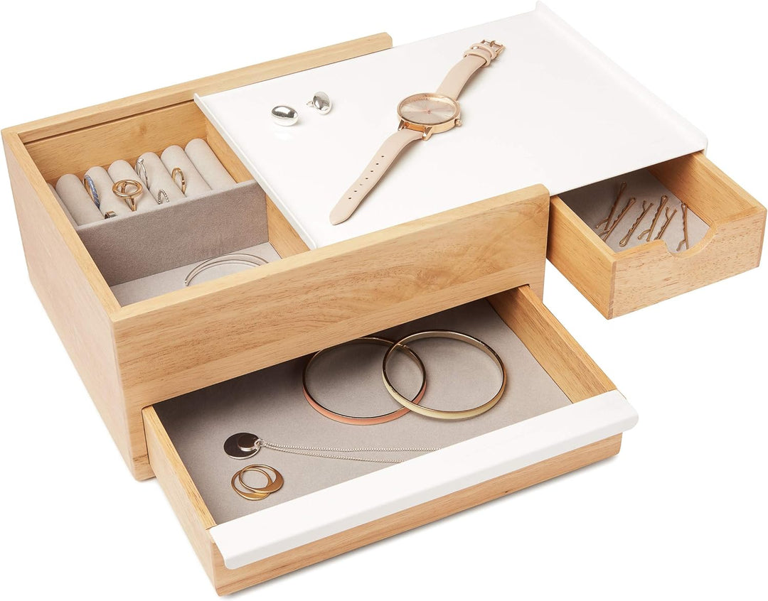 Umbra Stowit Design Schmuckkasten – moderne Schmuck Box mit Geheimfächern für Ringe, Armbänder, Uhre