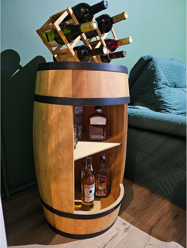 CREATIVE COOPER Fass bar LED RGB mit Weinhalter - Weinregal - Holzfass Hausbar 80x50cm - Rustikaler
