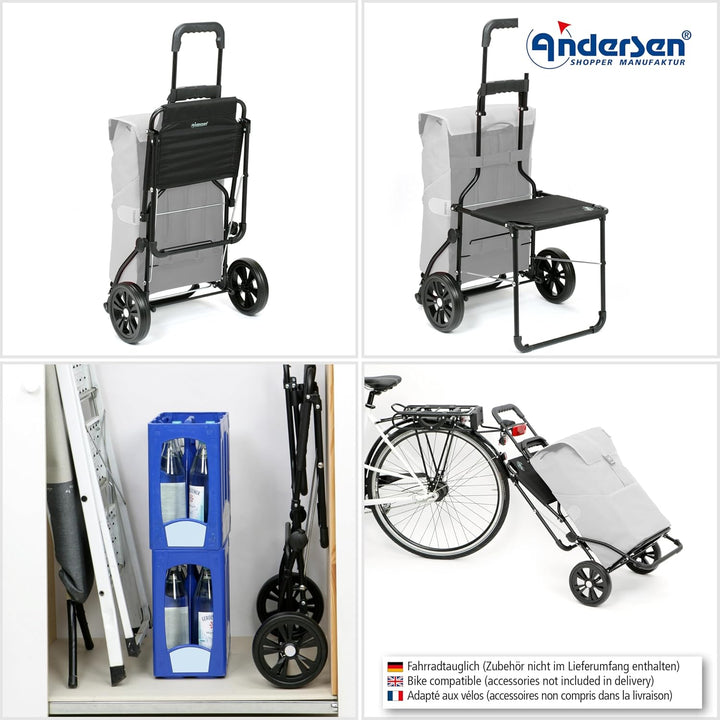 Andersen Shopper Komfort mit Sitz und 54 Liter Tasche Milla schwarz