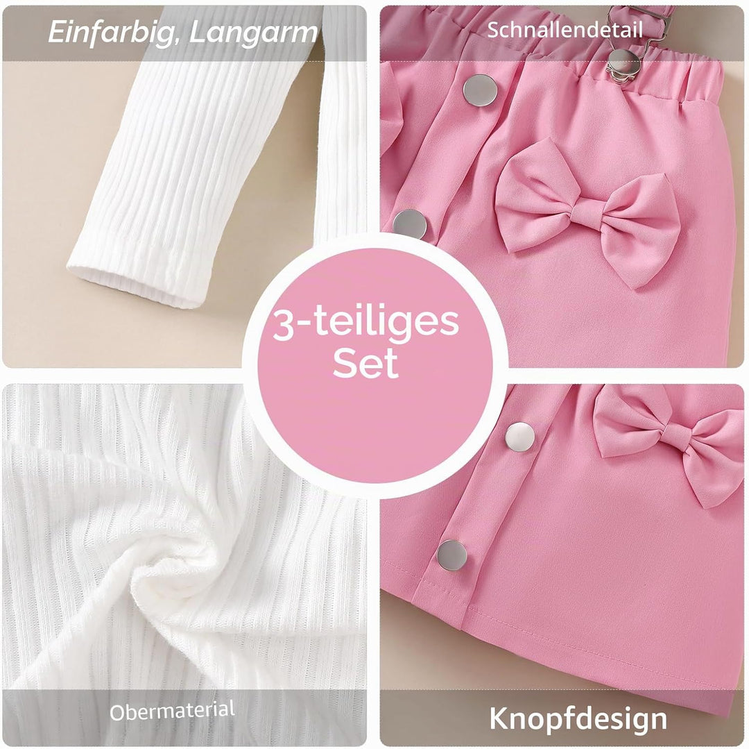 Kleinkind Baby Mädchen Röcke Sets Langarm Rüschen Gerippt Top + Bowknot/Plaid Strapsrock Overall Hos