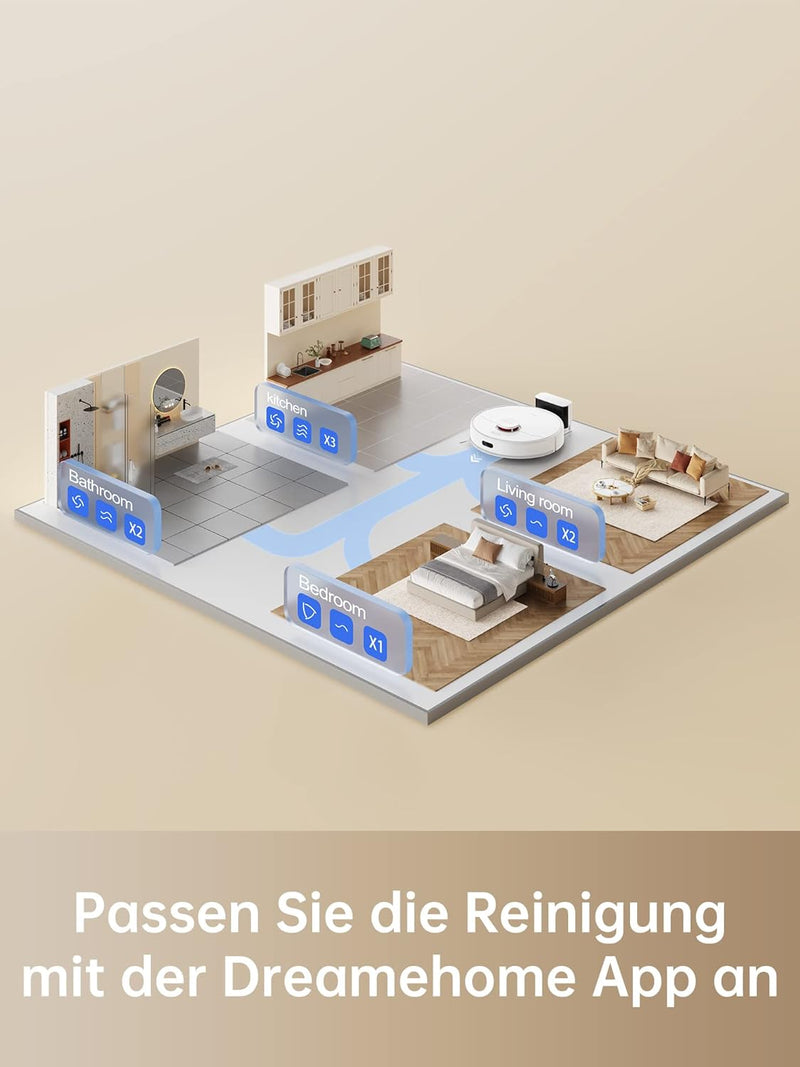 Dreame D9 Max Saugroboter mit Wischfunktion, 4000Pa Staubsauger Roboter, LDS-Navigation, 150 min Lau