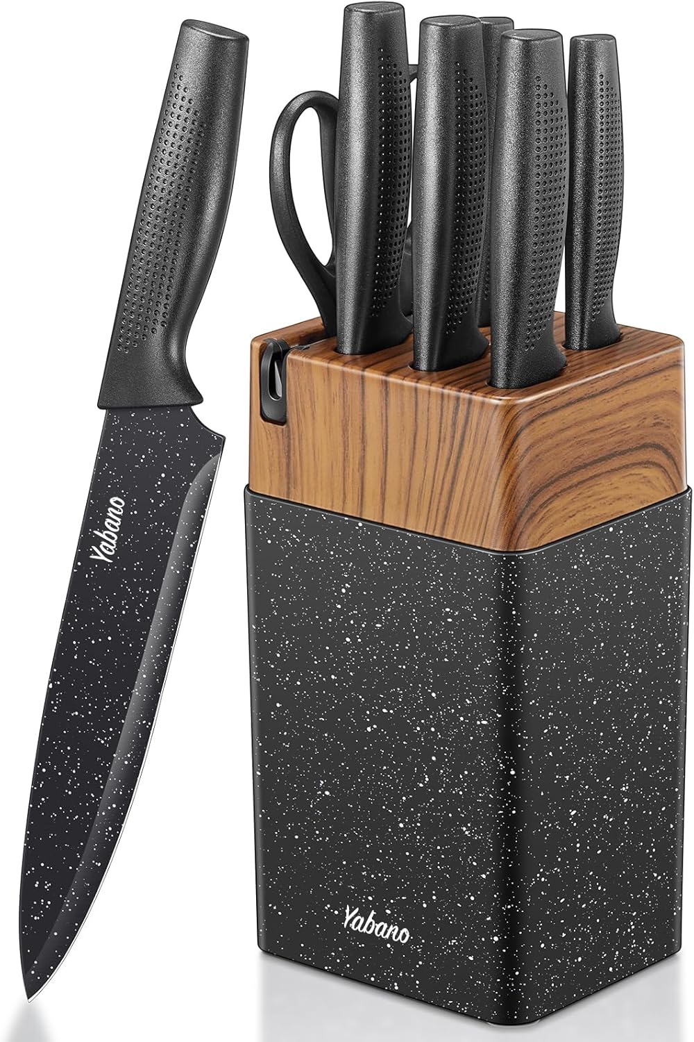 Yabano Messerblock Set, 7 teilig Messerset mit Messerblock und integriertem Messerschärfer,Küchenmes