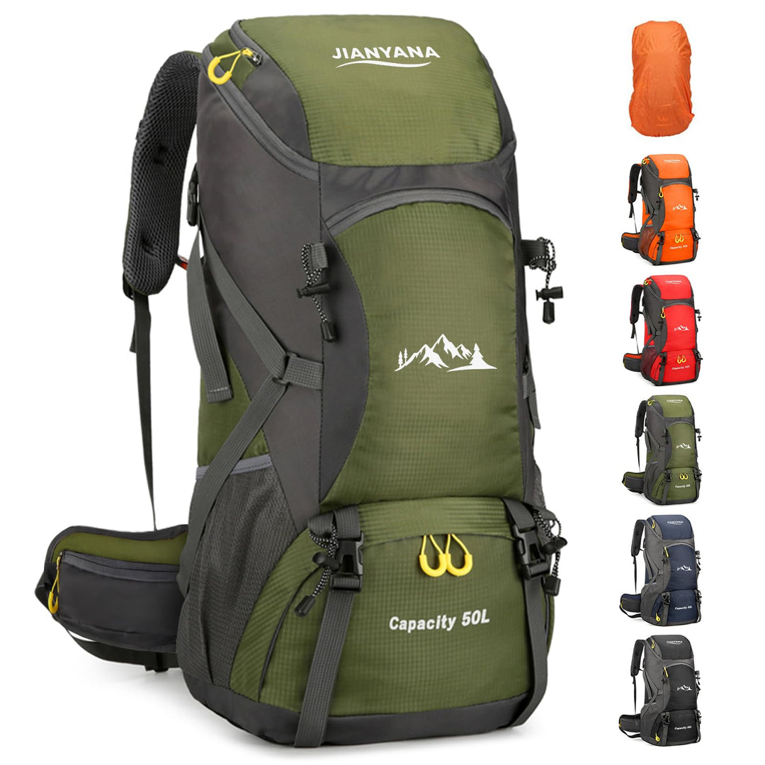 jianyana Wanderrucksack 50L Trekkingrucksack Regenhülle Reiserucksack Wasserdichter Campingrucksack