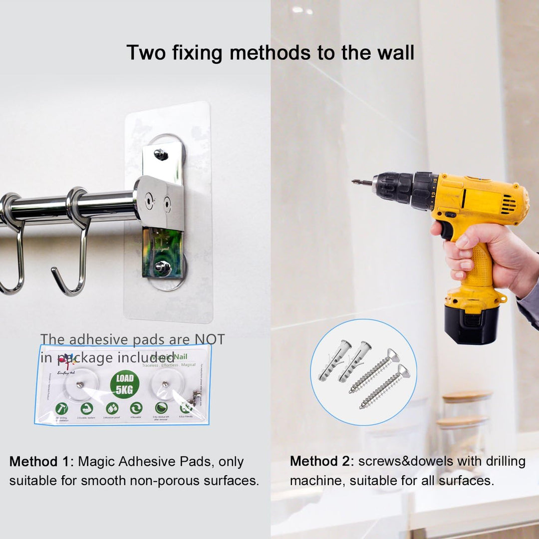 Hängeleiste Küchenreling, Küchenhakenleiste 6 Haken mit Messerhalter und Topfdeckel Halter, Edelstah