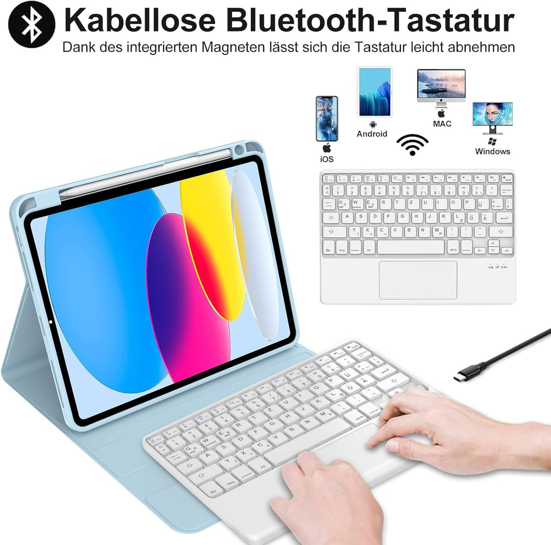 IVEOPPE Hülle mit Tastatur für iPad A16 11 Generation 2025/10 Generation 2022, Bluetooth Magnetische