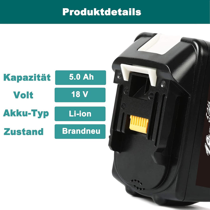 VANTTECH 2X BL1850 18V 5.0Ah für Makita Akku 18V Ersatzakku +DC18RC Fast ladegerät Fits für Makita a