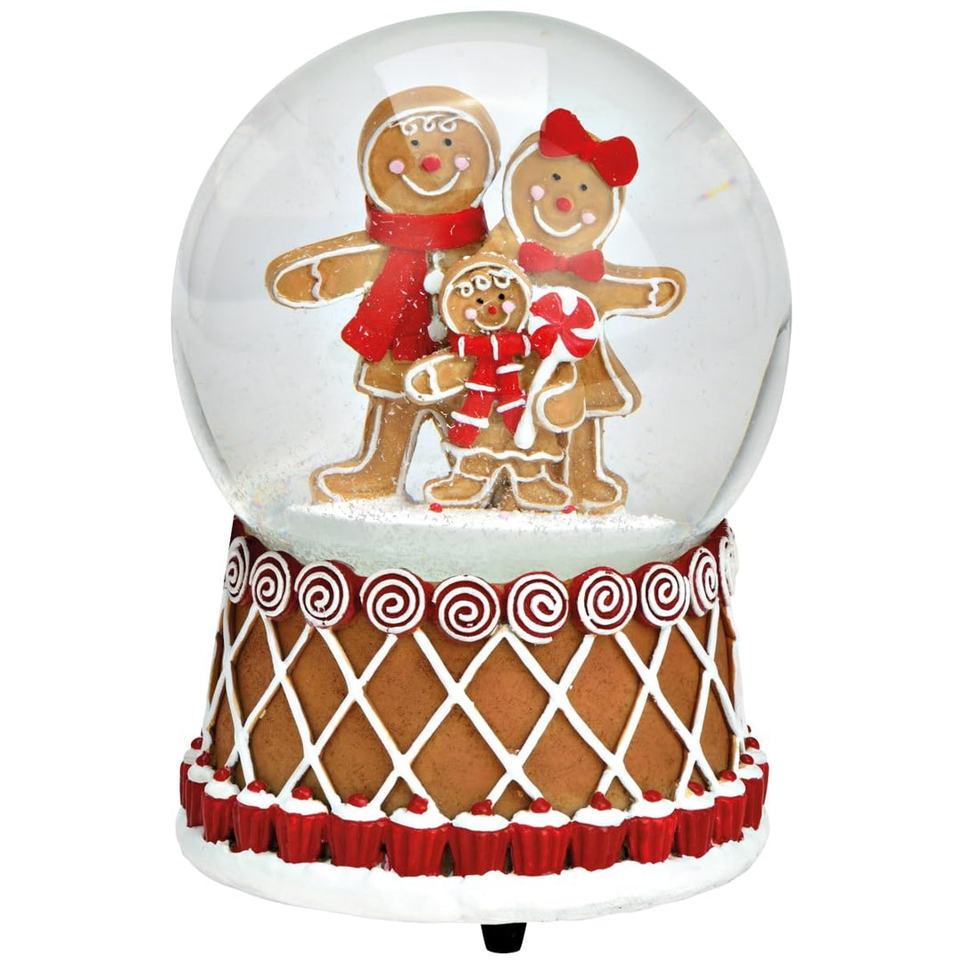 Schneekugel Spieluhr Lebkuchenfamilie Dekofigur - Weihnachtliche Schneekugel mit Musik zum Hinstelle