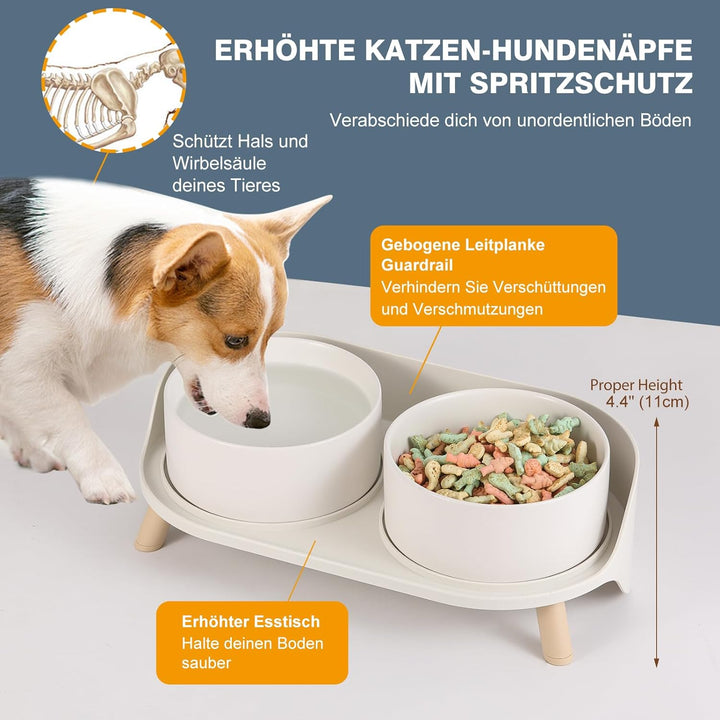 Futternapf Hund Keramik Hundenapf Erhöht - Spritzsicherer Hundenäpfe mit Ständer - Doppel Napf Katze