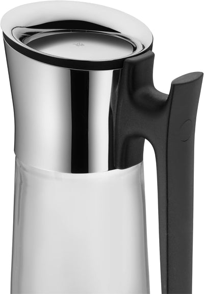 WMF Basic Wasserkaraffe mit Griff 1,5 liter, Glaskaraffe mit Deckel 1,5 l, Silikondeckel, CloseUp-Ve