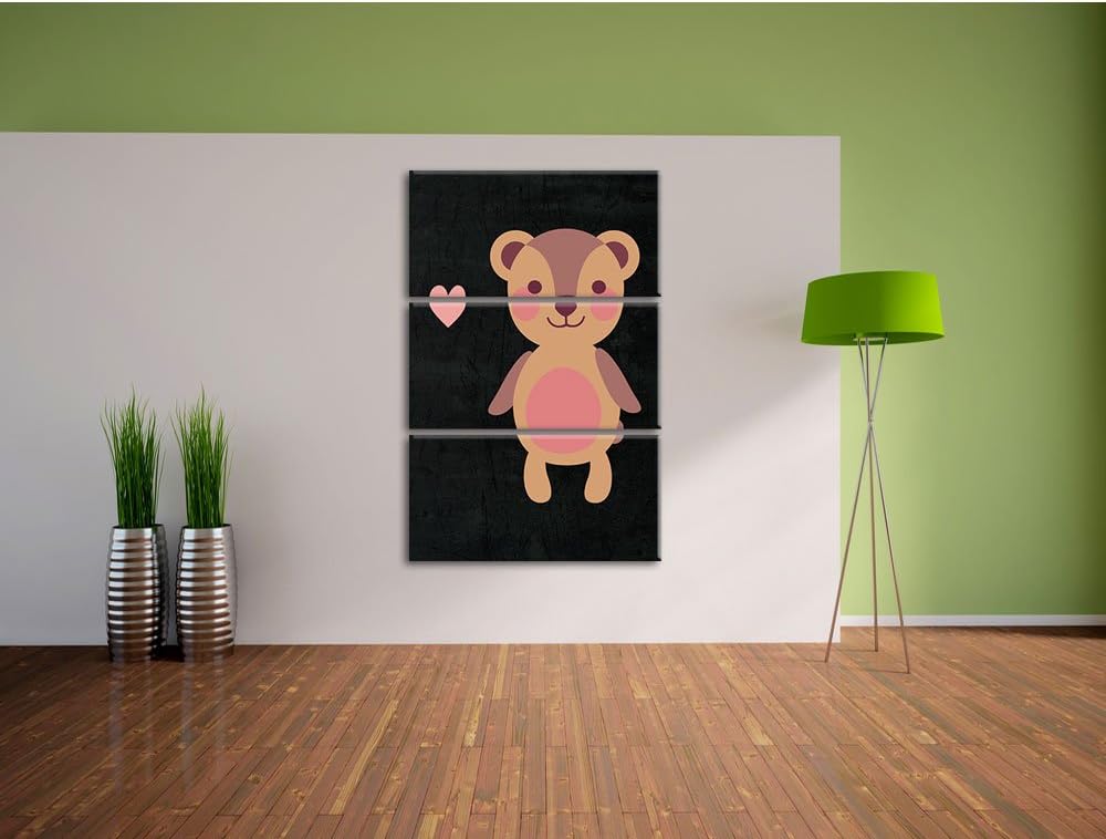 Pixxprint Niedlicher Bär schwarz 3-Teiler Leinwandbild 120x80 Bild auf Leinwand