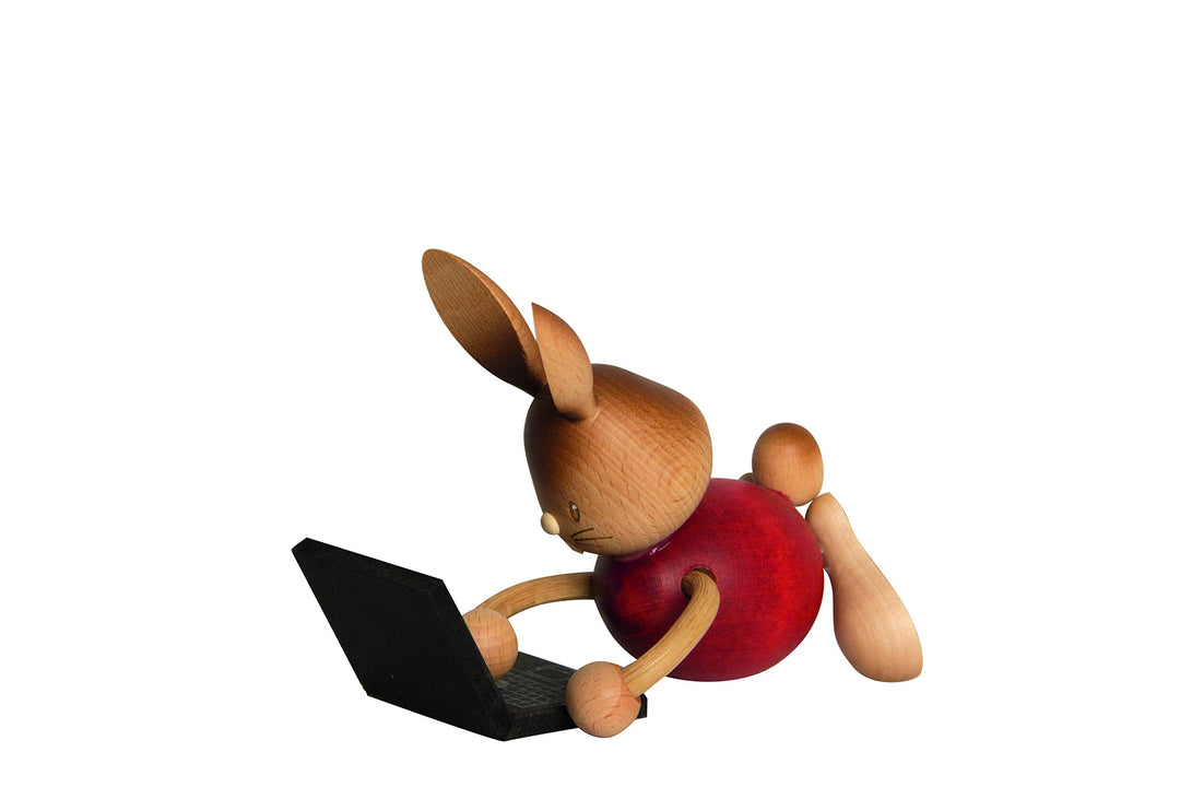 Drechslerei Kuhnert - Osterdekoration / Osterhase - Stupsi Hase mit Laptop - 12cm - aus Holz - Made