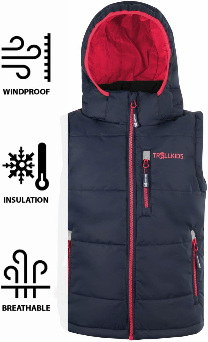 Trollkids Kinder Winddichte wasserdichte Polyfaserweste Narvik, 104 Marineblau / Rot