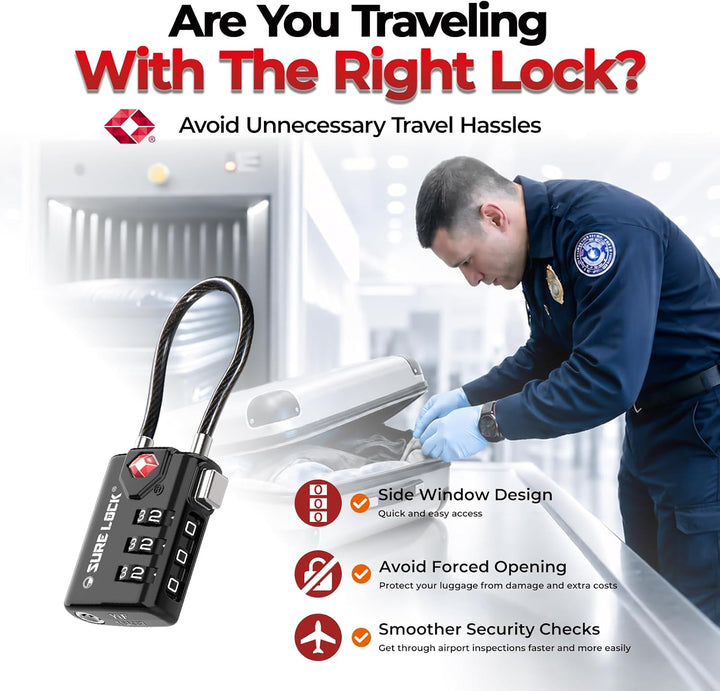 SURE LOCK TSA-kompatible Reisegepäckschlösser, Inspektionsanzeige, leicht ablesbare Zifferblätter, T