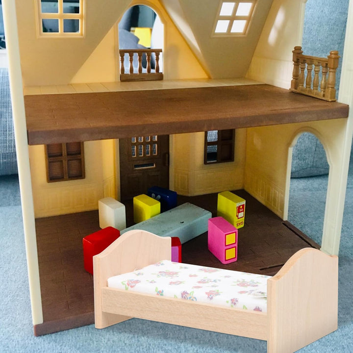 Abaodam Mini Hausmöbel Puppenbett Holz 1:12 Miniaturbett Mit Baumwollbettwäsche Und Kissen Spielzeug