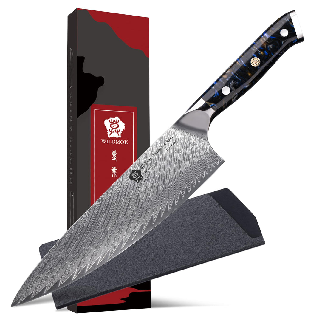 WILDMOK Kochmesser 8 Zoll Super Steel 67 Layer Damaskus Razor Sharp Gyuto Küchenmesser Schwarzer Har
