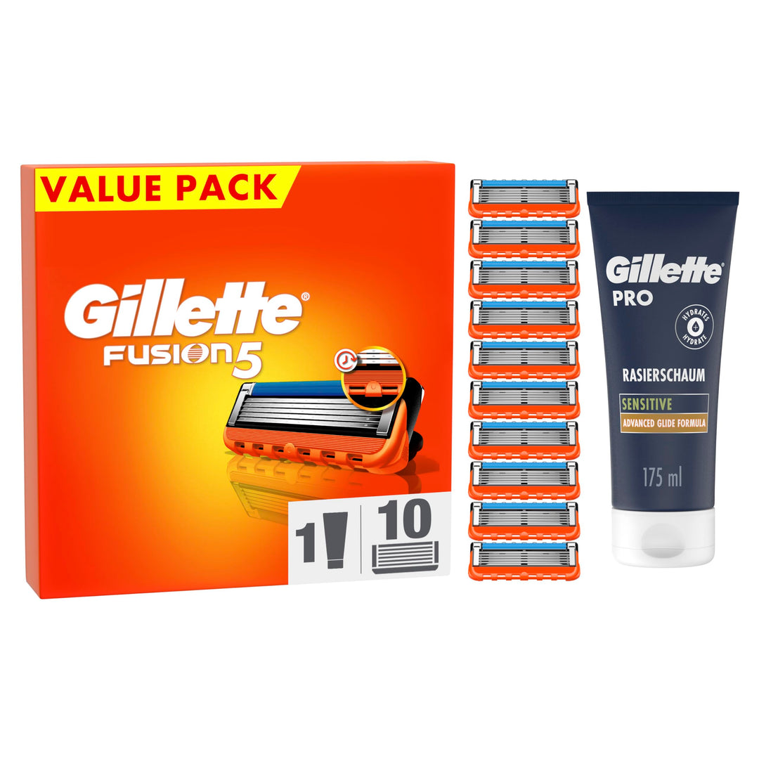 Gillette Fusion 5 Rasierklingen und Bartpflege Set, 10 Ersatzklingen für Nassrasierer Herren + Gille