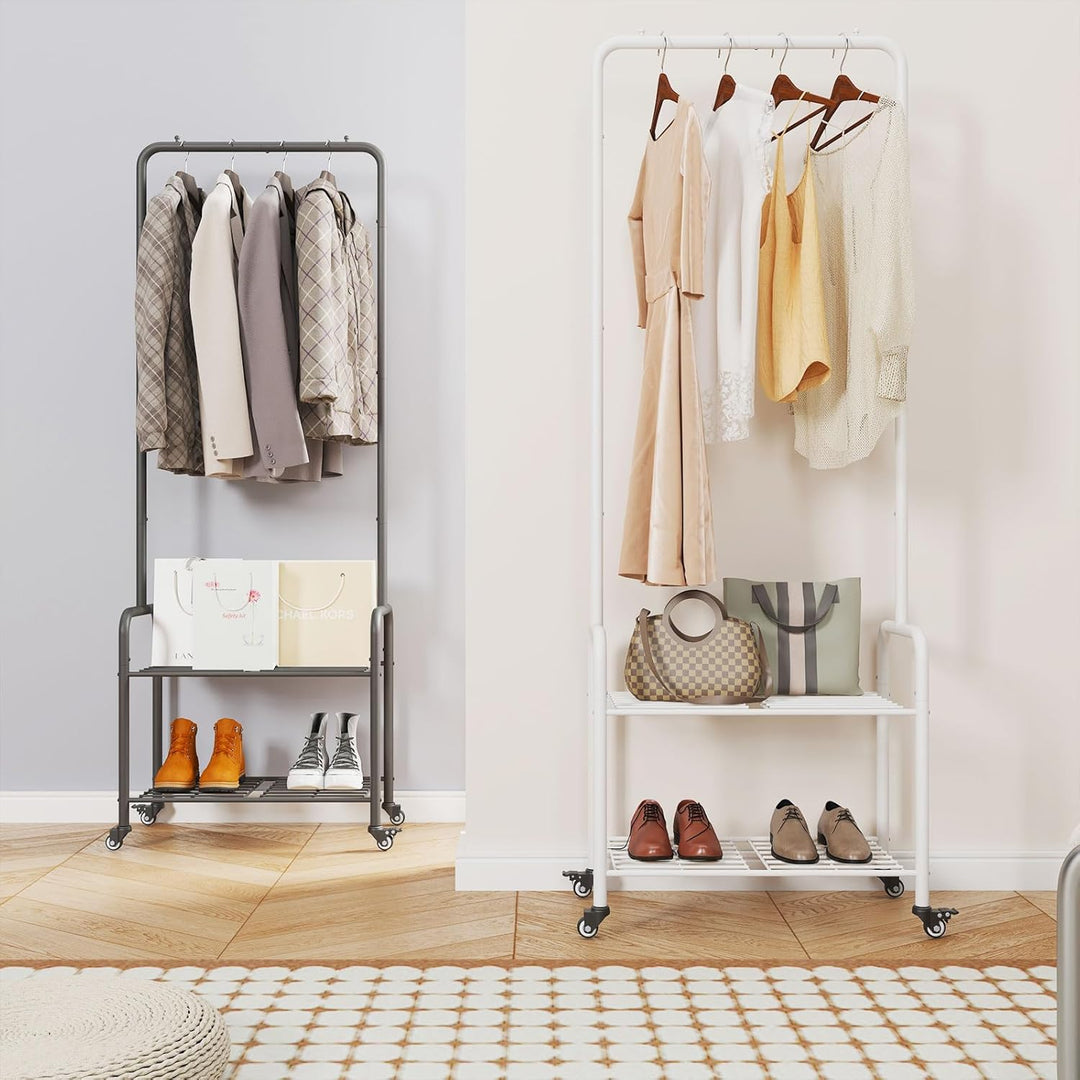 YMYNY Garderobenständer, Kleiderständer aus Metall, Freistehend Kleiderbügel Stand mit Rollen, Kleid