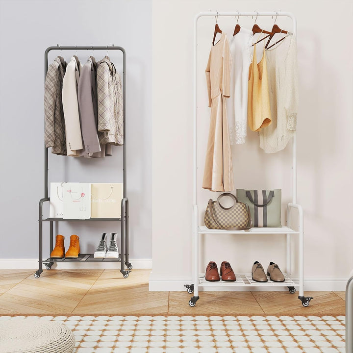 YMYNY Garderobenständer, Kleiderständer aus Metall, Freistehend Kleiderbügel Stand mit Rollen, Kleid
