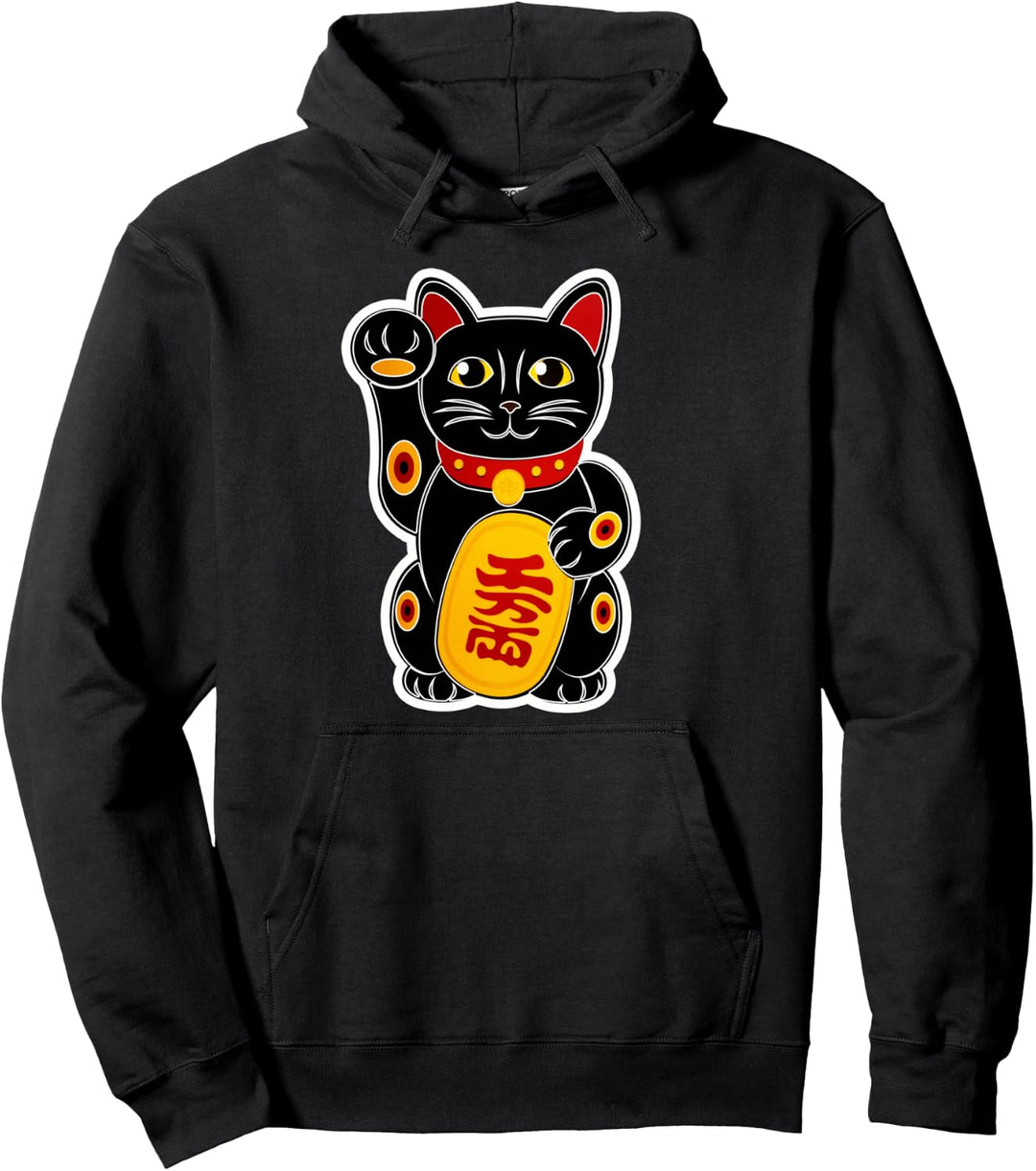 Winkekatze Maneki Neko Lucky Yoga Cat Katze Glücksbringer Pullover Hoodie