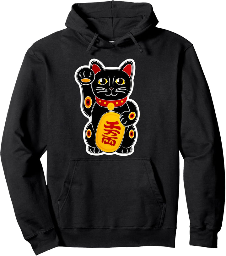 Winkekatze Maneki Neko Lucky Yoga Cat Katze Glücksbringer Pullover Hoodie
