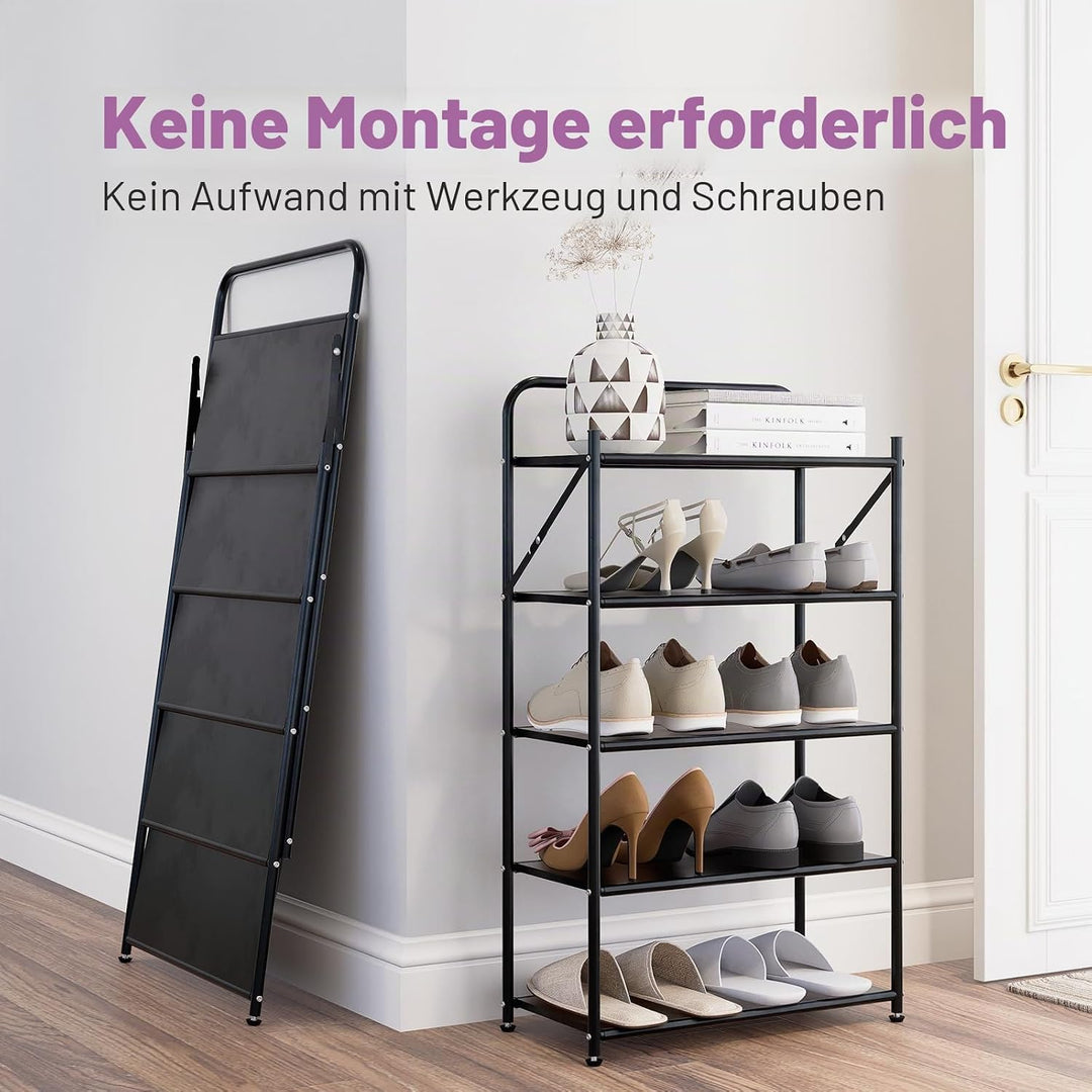 5-stufiges Schuhregal ohne Montage, Faltbarer Schuhregal-Organizer ohne Aufbau, tragbare Massive Met