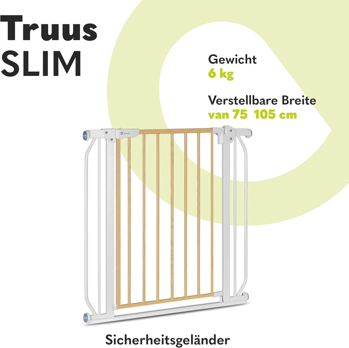 Lionelo Truus Slim Sicherheitstor, Verstellbare Breite von 75 bis 105 cm mit Press-Fit, Höhe 77 cm,