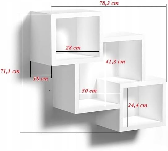 KUBUTKU Dekorativ Wandregal mit 3 Böden 78x71x18 Design Skandinavischer Modern für Wohnzimmer Küche