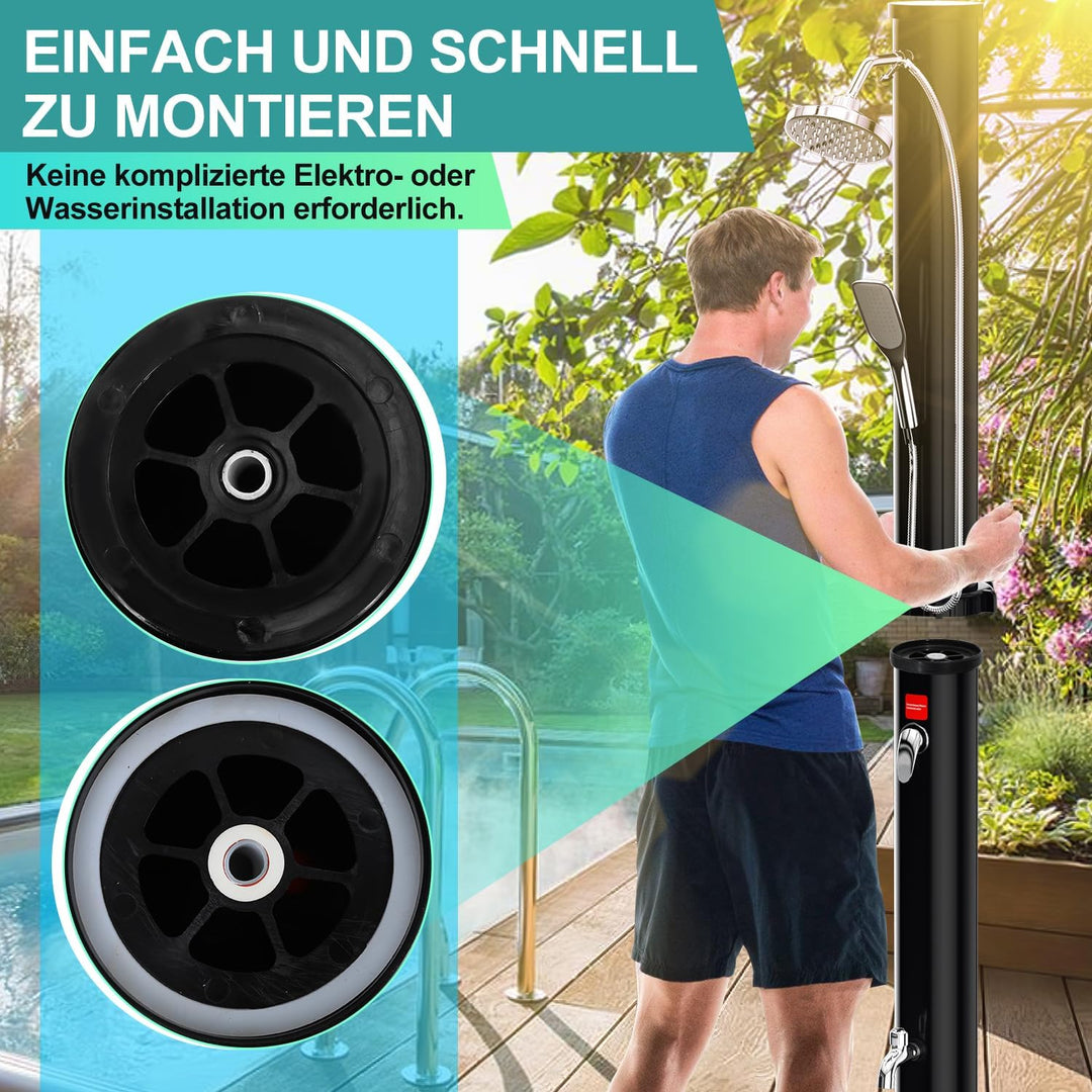 Randaco Solardusche Solar Gartendusche warmes Wasser Bis Zu 60°C Ohne Stromanschluss Pooldusche Camp