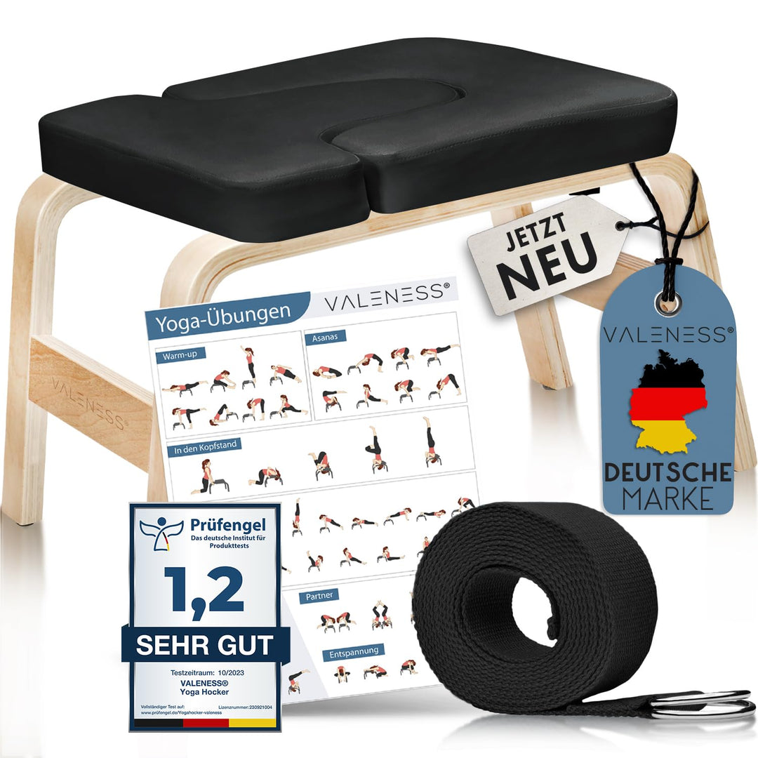 Yoga Kopfstandhocker - Hochwertiger Yoga Hocker inkl. Yogagurt, Yogablock & Übungsposter - Yoga Stuh