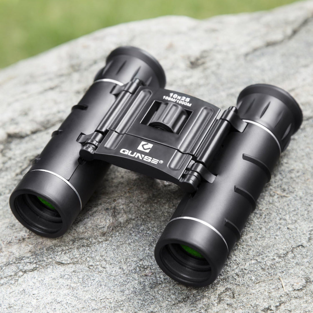 QUNSE Fernglas 10x25 Kleines Fernglas Kompakt Wasserdicht Feldstecher für Kinder Erwachsene mit Trag