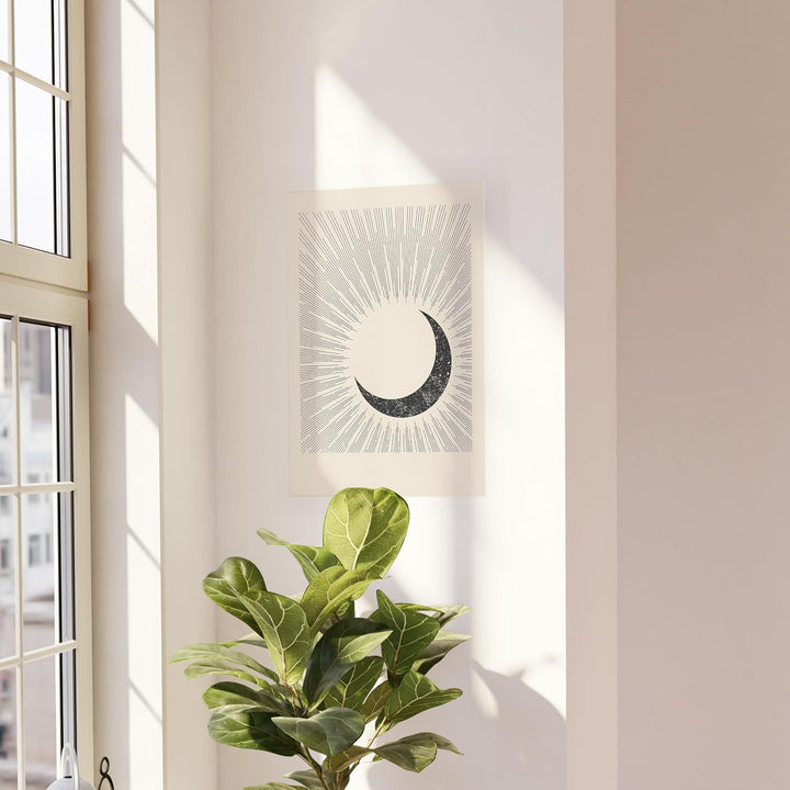 JUNOMI® Sonne und Mond Poster DIN A2, Boho Deko, Minimalistisch, Yoga Zubehör, perfekte Yoga Geschen