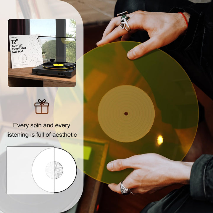 Plattenspieler-Matte, Schallplatten-Slipmat, Acryl-Plattenspieler-Platte, Vinyl-Rutschmatten (Gelb)