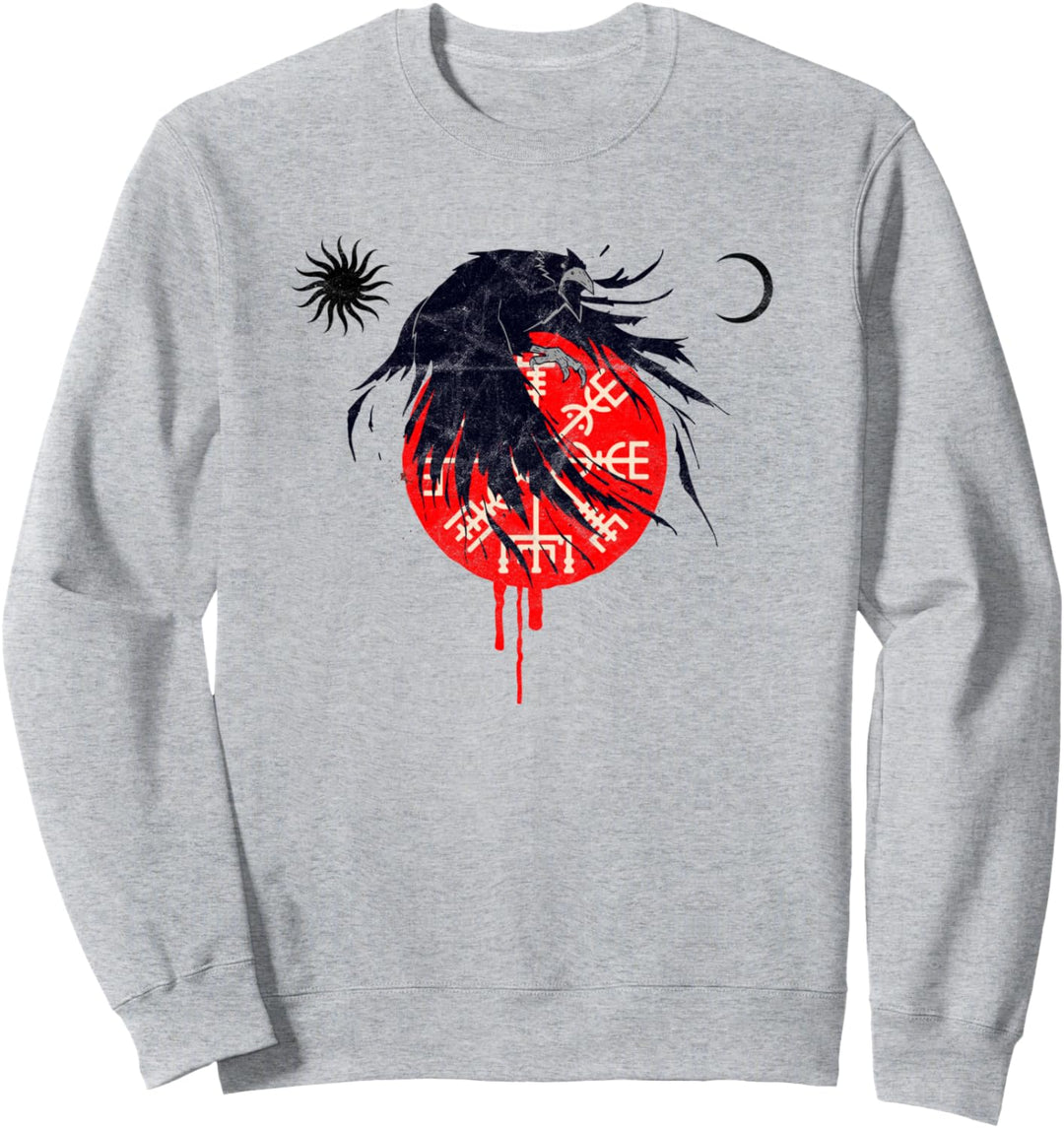 Mond Sonne Vegvisir Rabe Nordische Mythologie Wikinger Sweatshirt