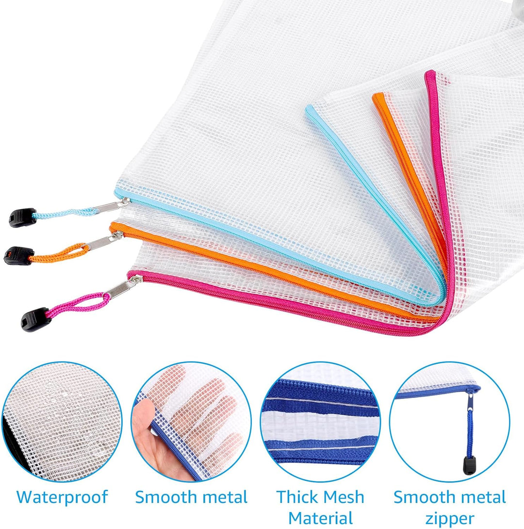 ASelected 24 Stücke Dokumententasche A3 Reissverschluss, 12 Farbe Mesh Kunststoff Reissverschlusstas