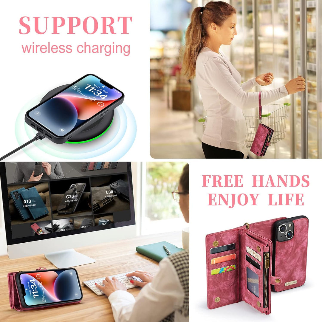 UFinetech iPhone 14 Plus Hülle, Flip Leder TPU Stossfeste Kartenfach Tasche Handyhülle iPhone 14 Plu