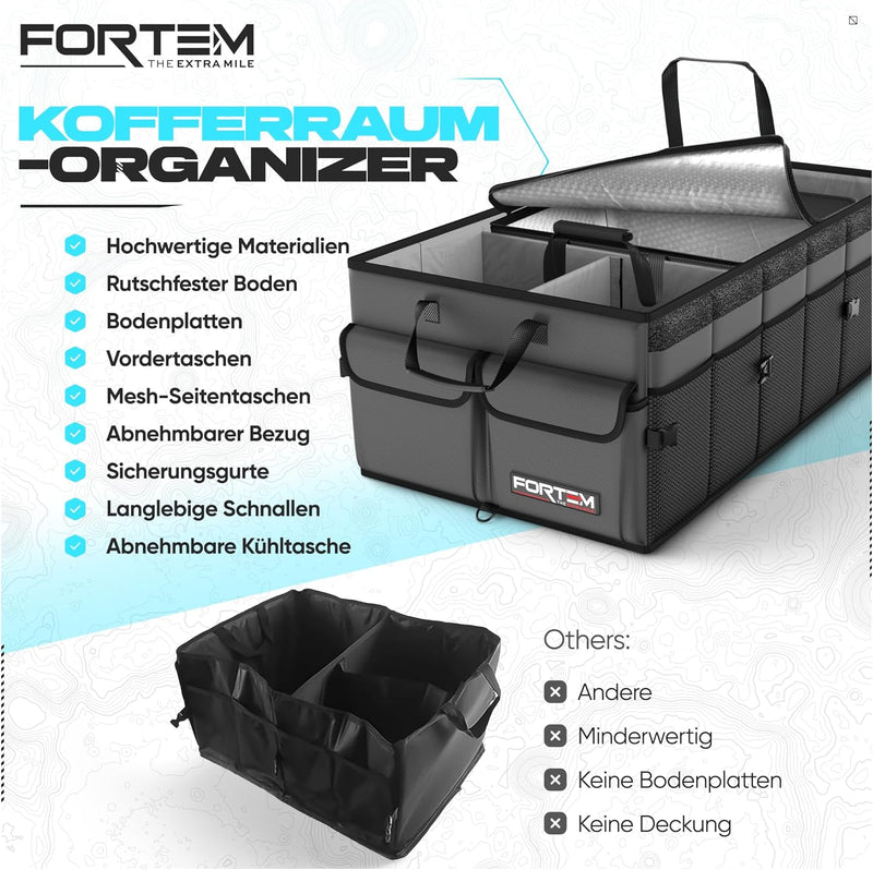 FORTEM Kofferraum Organizer, Kofferraumtasche, Zusammenklappbarer Auto Kofferraum mit Fächern, Rutsc