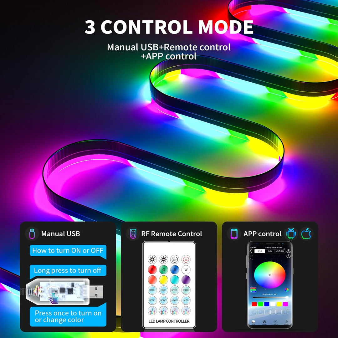Auto Innenbeleuchtung LED USB, RGBIC RGB 5V Regenbogen-Umgebungslichtern Atmosphärenlicht mit 4 Fuss