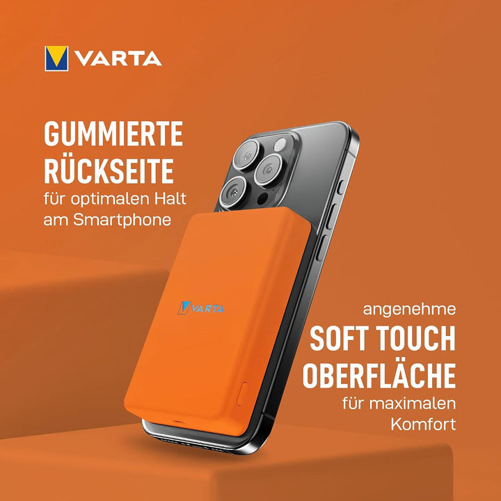 VARTA Power Bank 5000 mAh, magnetische, kabellose Powerbank, Mag Pro, Power on Demand, Ladegerät mit