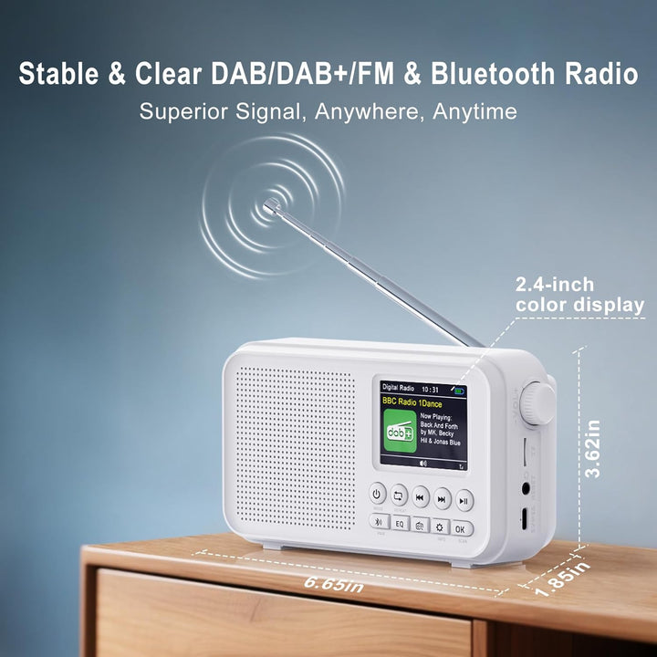 Tragbares DAB/DAB+ Radio, UKW Digitalradio mit Bluetooth 5.0, FM Wiederaufladbar Radio mit 3000mAh A