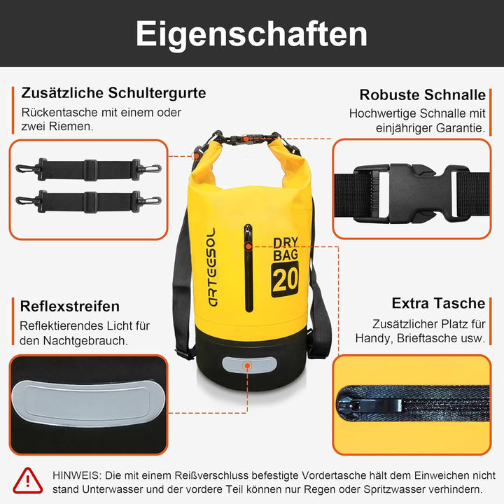 Blackace arteesol Dry Bag wasserdichte Tasche 5L/10L/20L/30L Wasserfester Beutel Packsack mit Langen