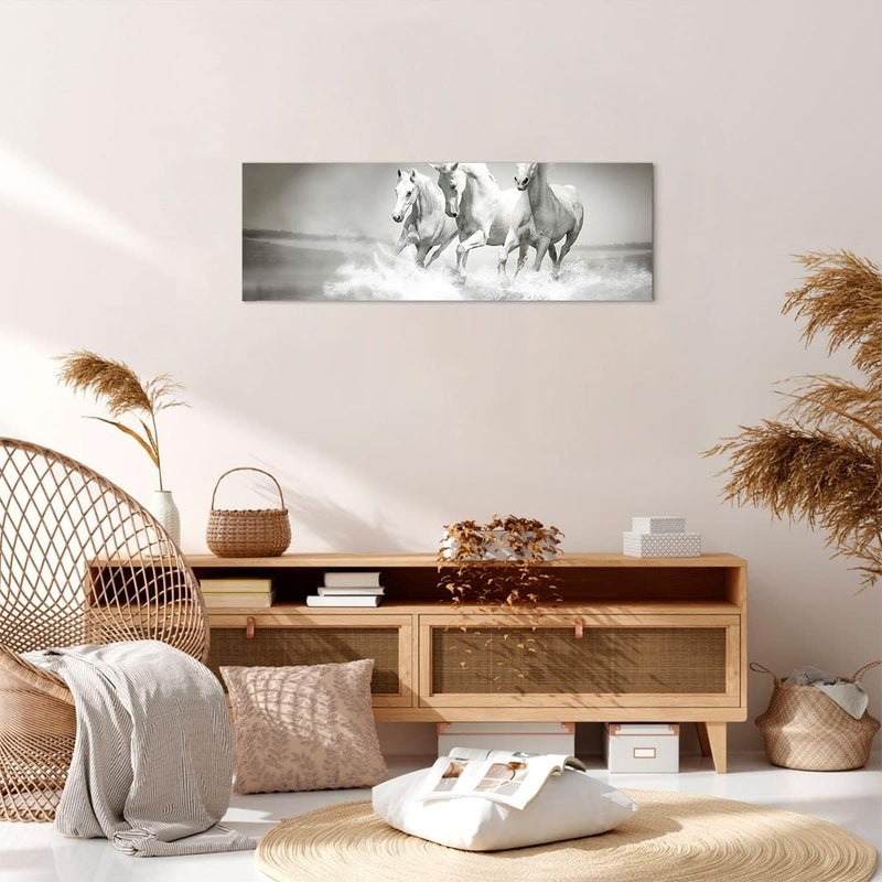 Panorama Bilder auf Leinwand Bauernhof pferde galopp freiheit Leinwandbild 90x30cm Wandbilder Dekora