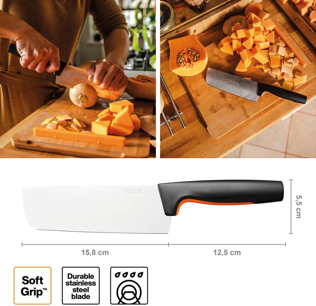 Fiskars Nakiri Gemüsemesser, Functional Form, Gesamtlänge: 28 cm, Japanischer Edelstahl/Kunststoff,