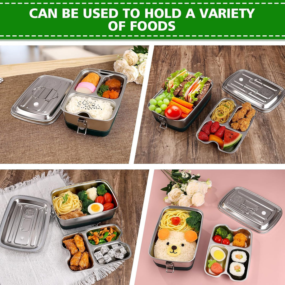 Premium Edelstahl Brotdose, Lunchbox Auslaufsicher 2000ml, Brotzeitdose mit 3 Fächern, Brotdosen Met