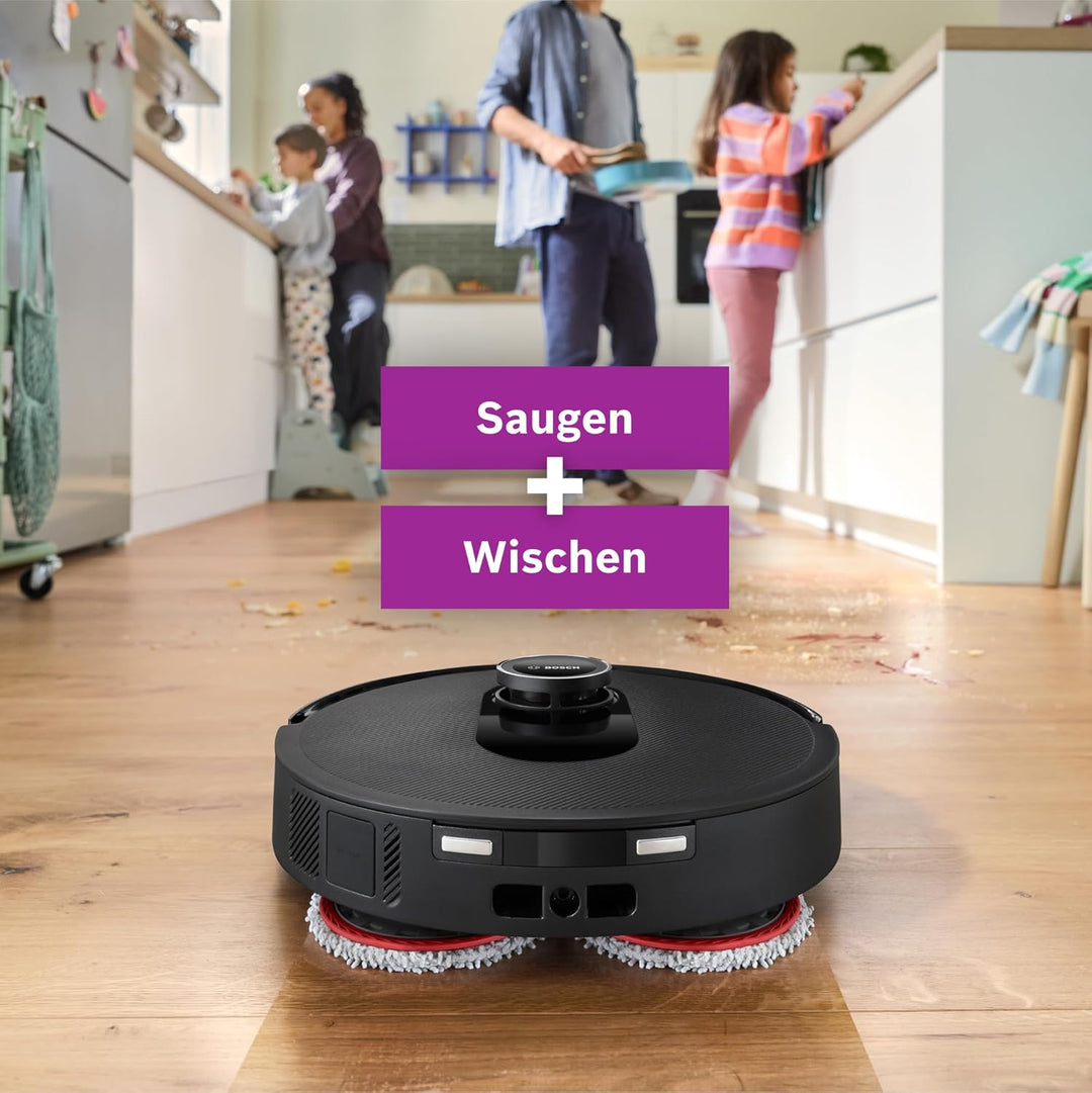 Bosch Spotless Max BCRDW3B Saugroboter mit Wischfunktion, 11.000 Pa Saugkaft, rotierende Wischpads,