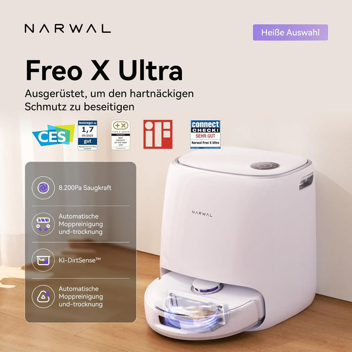 NARWAL Freo X Ultra Saugroboter mit Wischfunktion, Wischroboter Selbstreinigend mit 8.200 Pa Saugkra