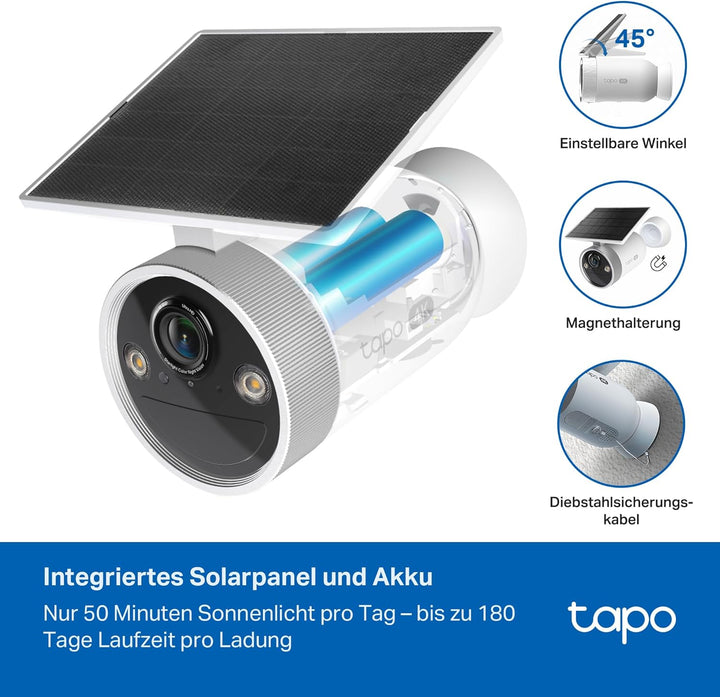 Tapo C465 Solar Aussenkamera Akku, 4K 8MP, Farbnachtsicht, kostenlose KI-Erkennung, 2-Wege-Audio, lo