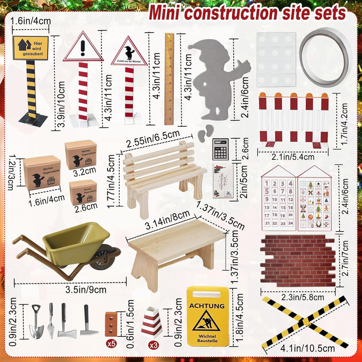 ROLLWAY 90 Stück Miniatur Wichtel Zubehör Baustelle Set, Weihnachten Wichteltür Zubehör Komplettset